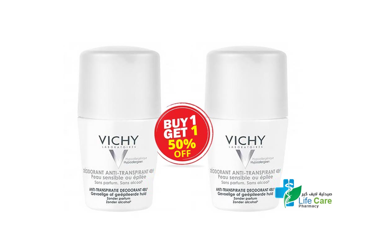 BOX VICHY DEODORANT BUY1GET1 50% OF ANTI TRANSPIRANT 48H WHITE 50 ML - Life Care Pharmacy