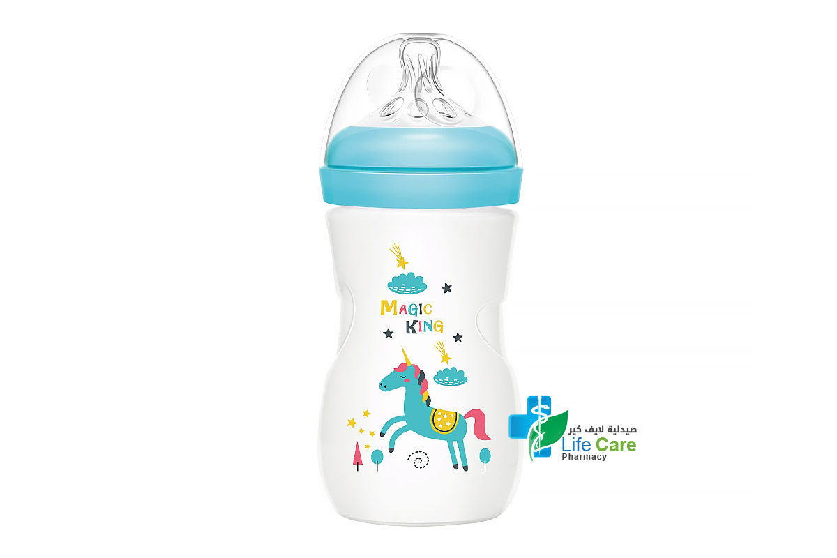 MOMEASY WIDE NECK FEEDING PLASTIC BOTTLE FROM 0 MONTHS COLOR BLUE 240 ML - Life Care Pharmacy