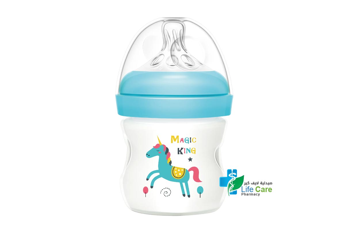 MOMEASY WIDE NECK FEEDING PLASTIC BOTTLE FROM 0 MONTHS COLOR BLUE 120 ML - Life Care Pharmacy