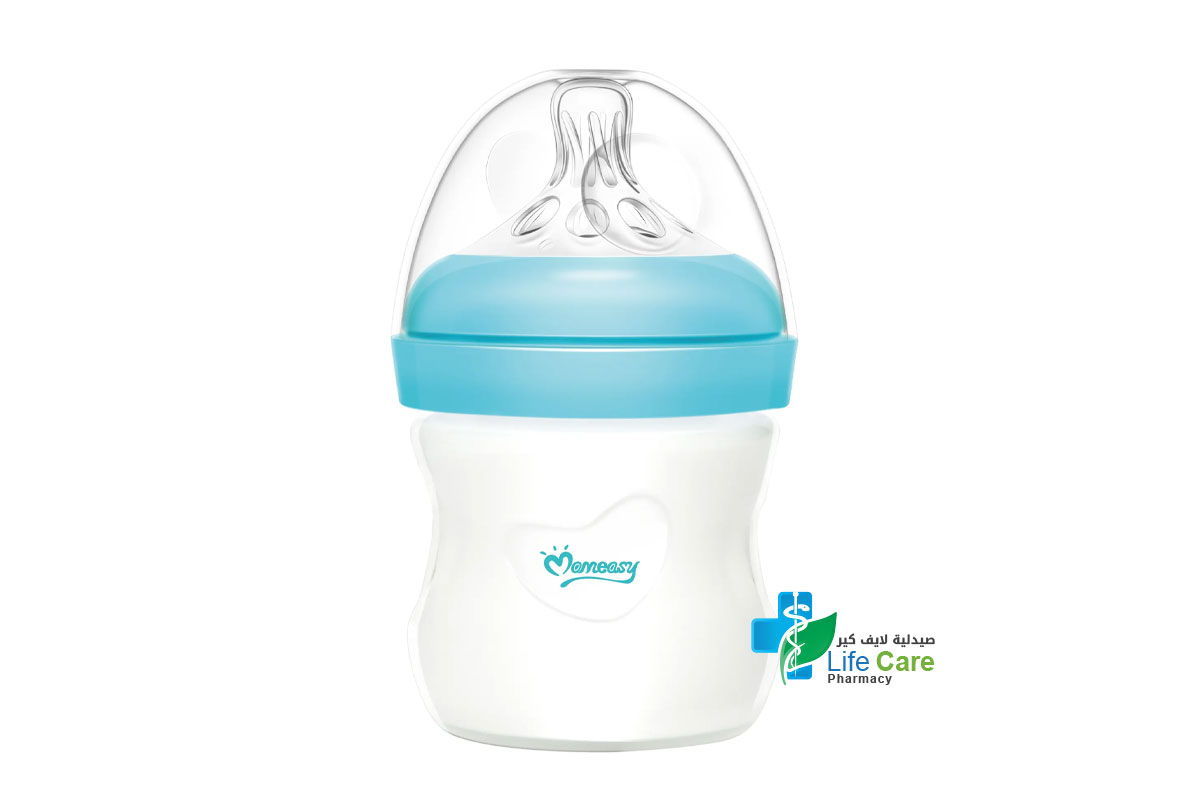 MOMEASY WIDE NECK GLASS FEEDING BOTTLE FROM 0 MONTH COLOR BLUE GREEN 120 ML - Life Care Pharmacy