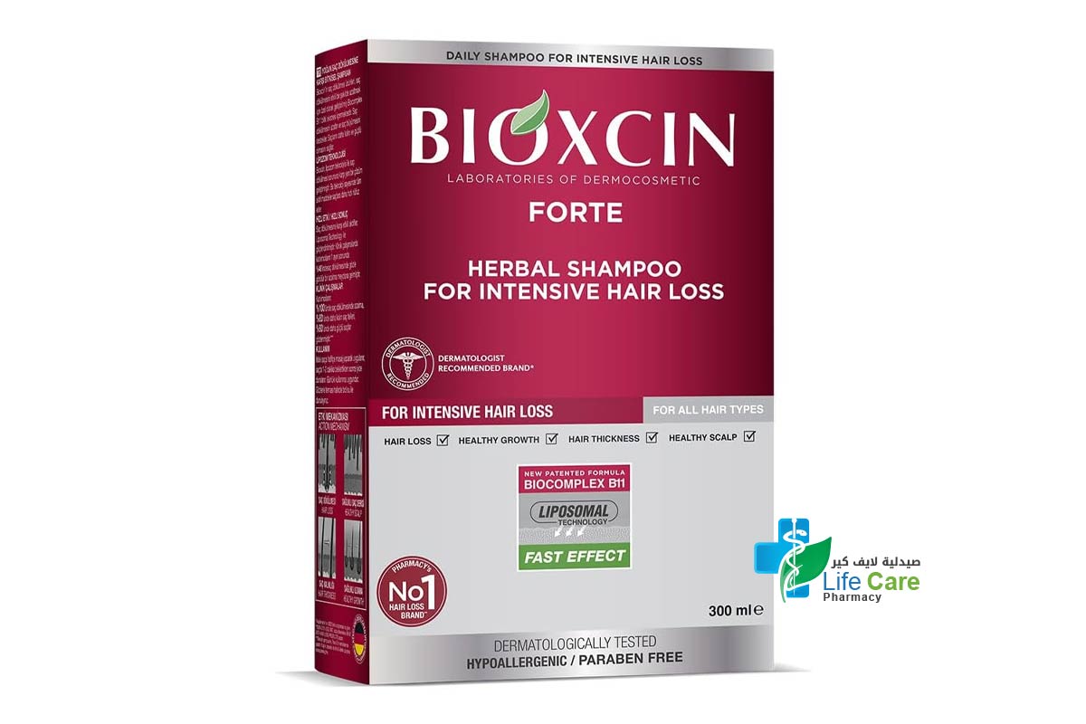 BIOXCIN FORTE HERBAL SHAMPOO FOR INTENSIVE  HAIR LOSS 300 ML - Life Care Pharmacy