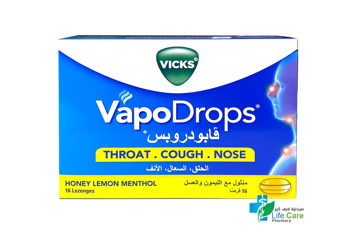 VICKS VAPODROPS HONEY LEMON MENTHOL 16 LOZENGES - Life Care Pharmacy