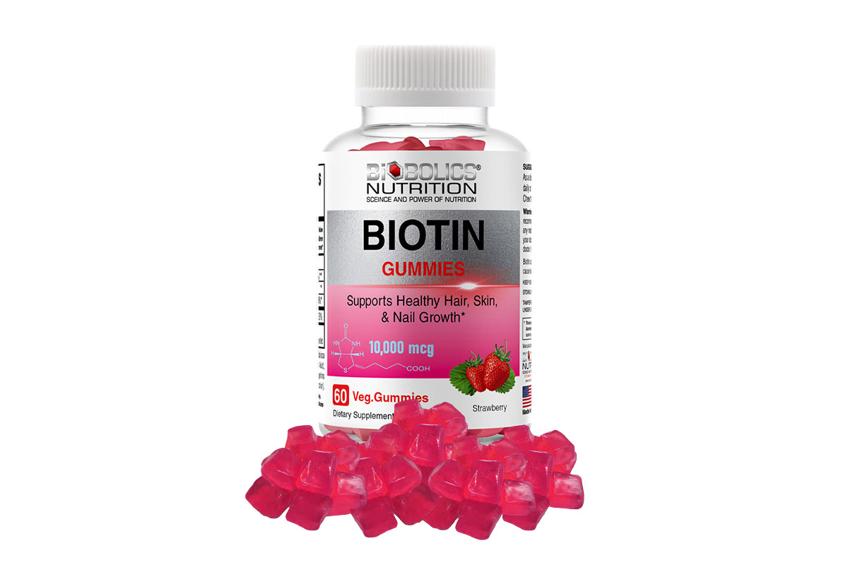 BIOBOLICS BIOTIN 10000 MCG STRAWBERRY 60 VEG GUMMIES - Life Care Pharmacy