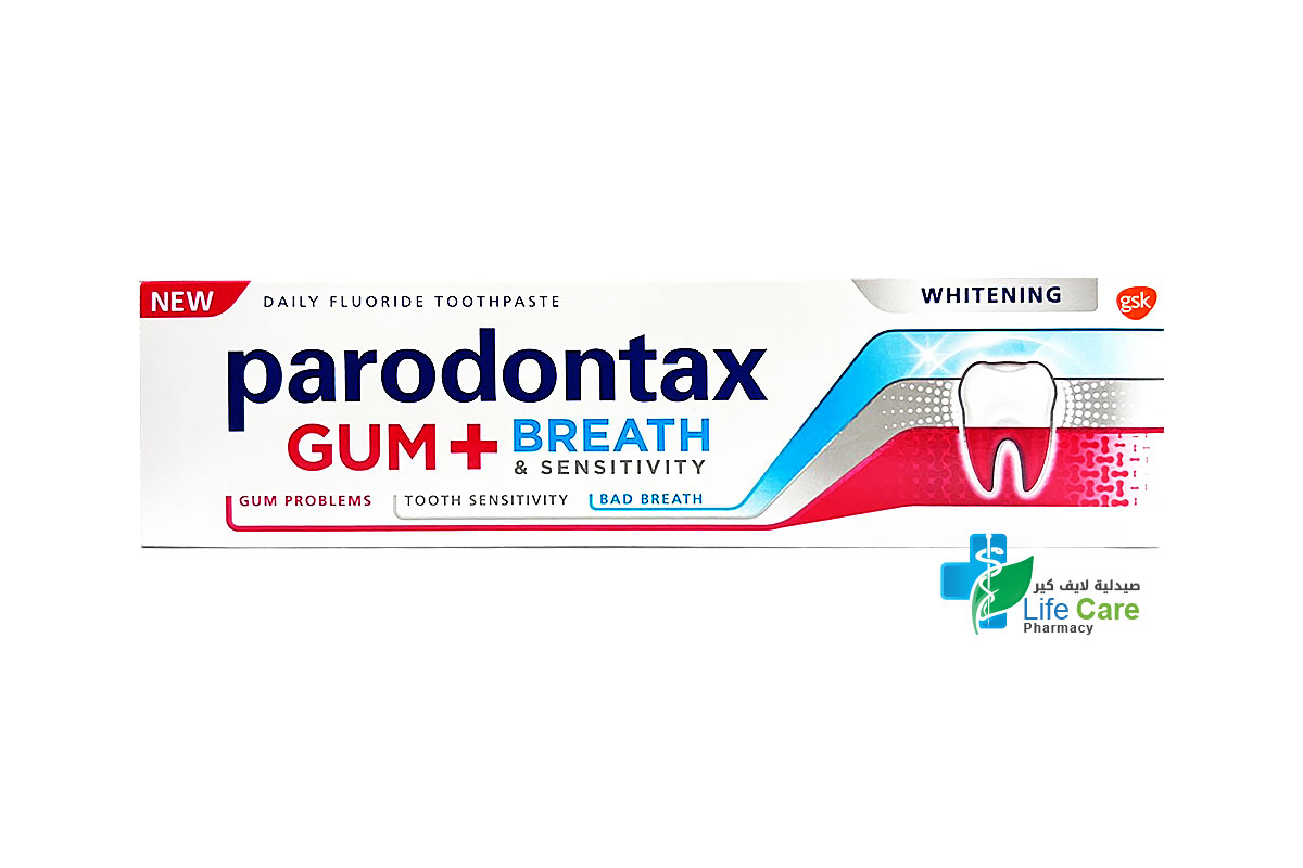 PARODONTAX GUM + BREATH AND SENSITIVITY WHITENING TOOTHPASTE 75 ML - Life Care Pharmacy