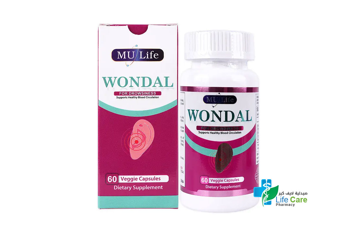 مولايف وندال كبسولات تساعد على تحسين الدورة الدموية وتقليل الدوخة والنعاس 60 كبسولة - صيدلية لايف كير