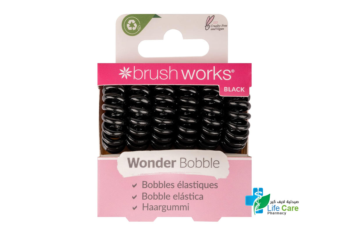 BRUSH WORKS WONDER BOBBLE HAIR ELASTICS BLACK 6 PIECES - Life Care Pharmacy