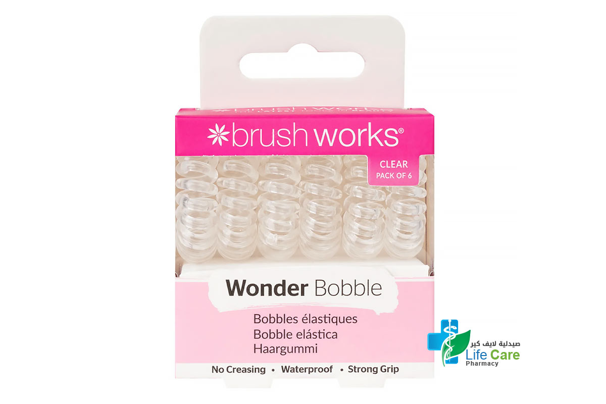 BRUSH WORKS WONDER BOBBLE CLEAR HAIR ELASTICS 6 PIECES - Life Care Pharmacy