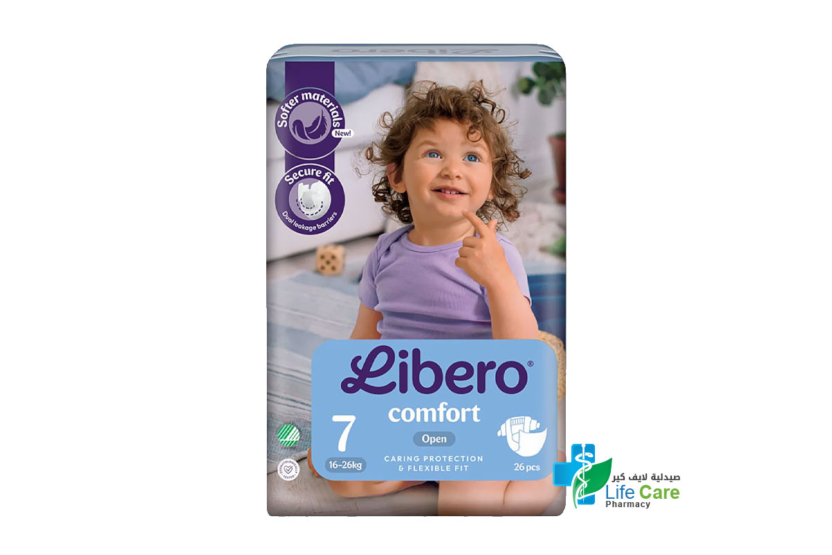 ليبرو كومفورت حفاضات رقم 7 من وزن 16 الى 26 كجم 26 حفاضة - صيدلية لايف كير