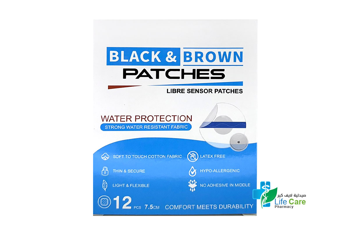 بلاك اند براون لاصقات المستشعر الحر للسكر مضادة للماء 12 لاصقة 7.5 سم - صيدلية لايف كير