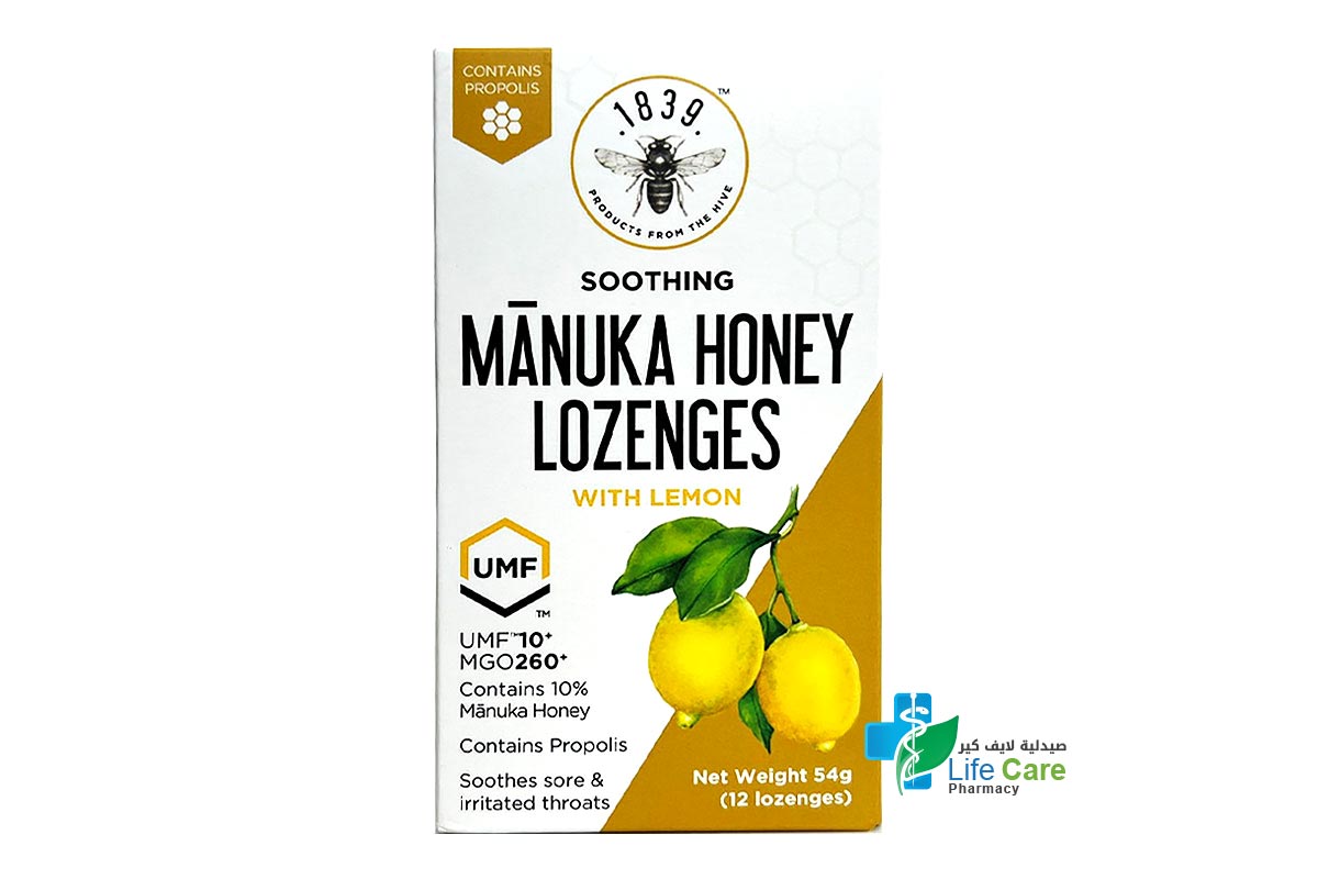 MANUKA HONEY LOZENGES WITH LEMON UMF 10 PLUS MGO 260 PLUS 12 LOZENGES - Life Care Pharmacy