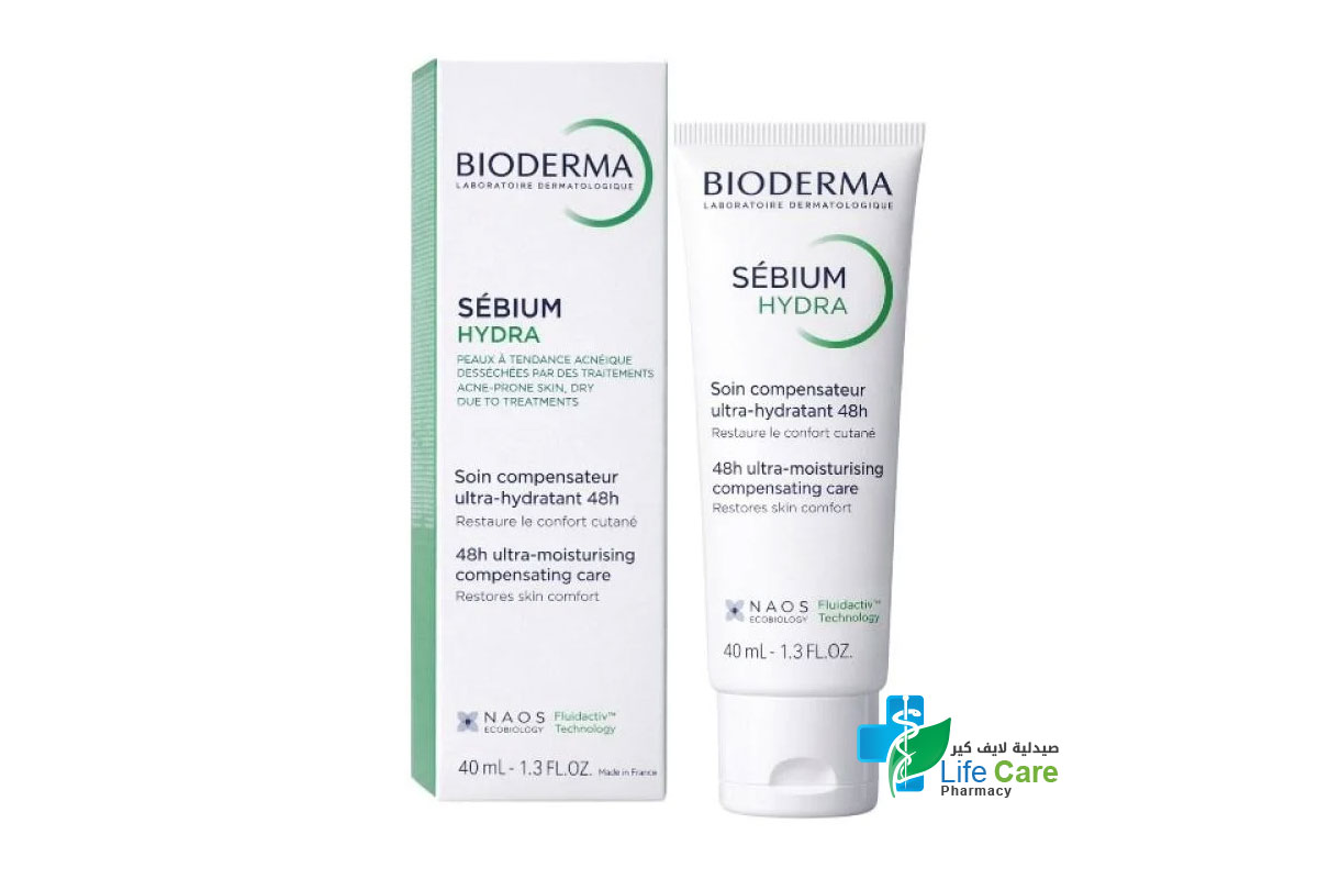 بيوديرما سيبيوم هيدرا مرطب للبشرة الدهنية والمختلطة 40 مل - صيدلية لايف كير