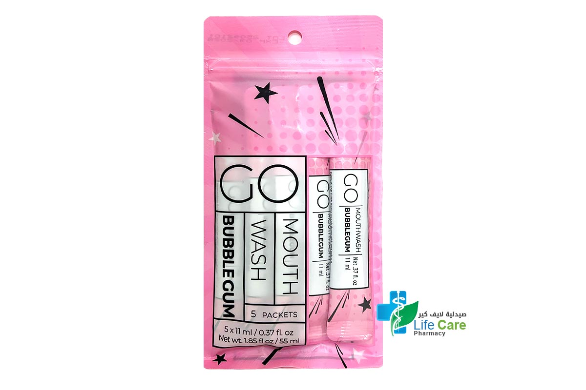 GO MOUTHWASH BUBBLE GUM FLAVOR SACHET 5 X 11 ML - Life Care Pharmacy